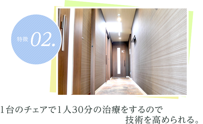 １台のチェアで１人３０分の治療をするので技術を高められる